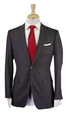 Paul Stuart Gray w/ Purple Pinstripe 2-Btn John Foster English Wool Suit 36S