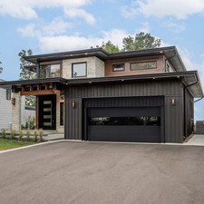 Modern Black Magic &bull; Flush Panel Insulated Garage Door w/ Frameless Glass Panel