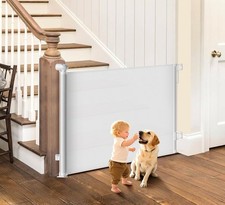 Gates for Doorways, 71" Wide Retractable Baby Gate with Anti-Crawling Hook,
