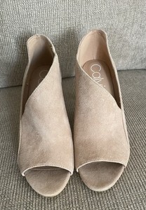 Womens Calvin Klein Nastassia Peep Toe Open Side Boots, Desert Sand Size 7.5