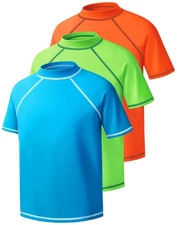 3 Pack Boys Rash Guard Short Sleeve UPF 50+ Sun Protection Swim Shirt Quick D...