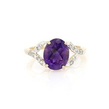 Natürlich Amethyst Und Diamanten Vintage Verlobungsring 14K Gelbgold Ring T595