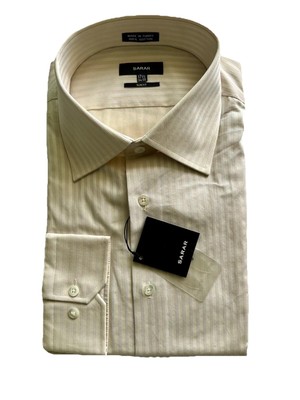 beige long sleeve dress shirt Sarar Men's Slim Fit NWT 17.5, 34/35 sleeve Bengal Stripe Button Down seltype_single The Jack Collar Size:17.5