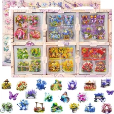 800Pcs Floral Scrapbook Stickers Vintage Flower Butterfly Plant PET Junk Journal
