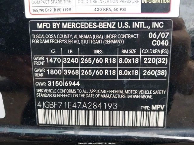 2007 Mercedes-Benz GL450 Right Sun Visor Gray Used 268-10267R 140k Miles - Image 2 of 4