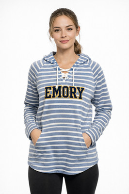 Vintage Emory Striped Hoodie Blue84 Unisex Large Pullover Drawstring Cotton