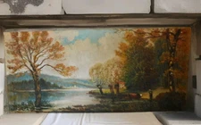 Lucien DALEZA (20th) Said LAROUSSE "Farmer And Cow In The Meadow In Autumn" Oil