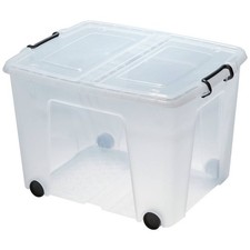 Image of Strata 75L Wheeled Smart Box With Lid Storage Box - Clear