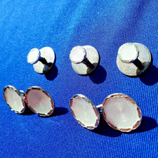 Art DECO STERLING SILVER GUILLOCHE ENAMEL CUFFLINK BUTTONS SET ANTIQUE