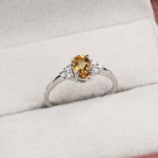 925 Sterling Silver Oval Citrine Engagement CZ Ring Handmade Jewelry Ring Size 8