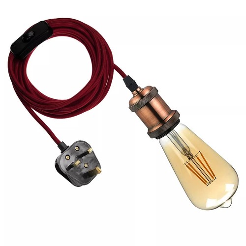 2M Fabric Flex Cable UK Plug In Pendant Lamp Light Set E27 Bulb Holder+ switch - Picture 8 of 26