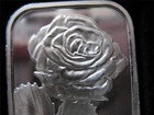 1-OZ PURE SILVER.999 BEAUTIFUL ART BAR  SINGLE ROSE STEM VALENTINE DAY GIFT+GOLD