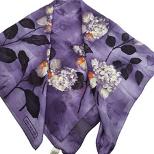 Jones New York Women's Silk Scarf Sheer Purple Floral Large 34/34"