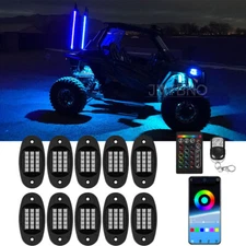 10x RGB LED Pods Rock Light Kit Underbody Glow Neon Lamp Bluetooth For ATV UTV