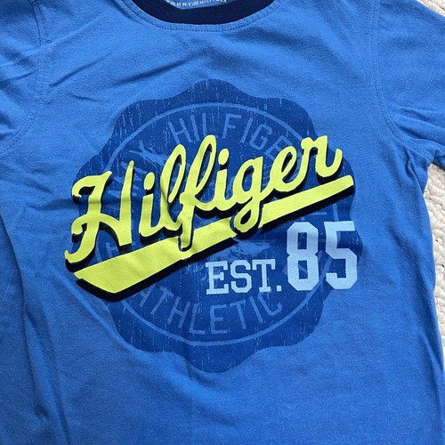 Tommy Hilfige Shirt Boys 5 blue Short Sleeve Ringer Neck Cotton Est. 85 Logo Tee - Picture 2 of 7