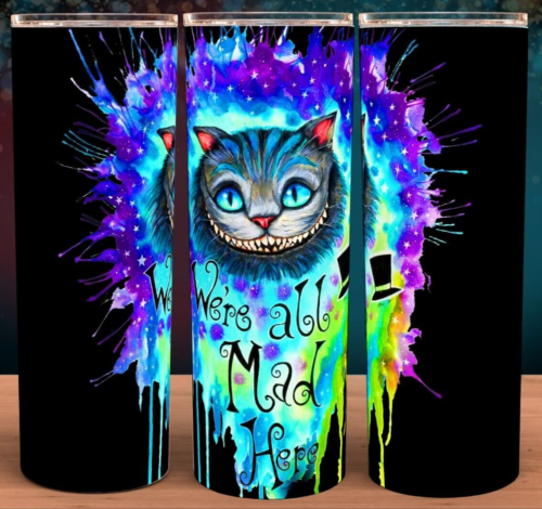 Gobelet Alice in Wonderland Cheshire Cat We're All Mad Here 20 oz - Photo 1 sur 1