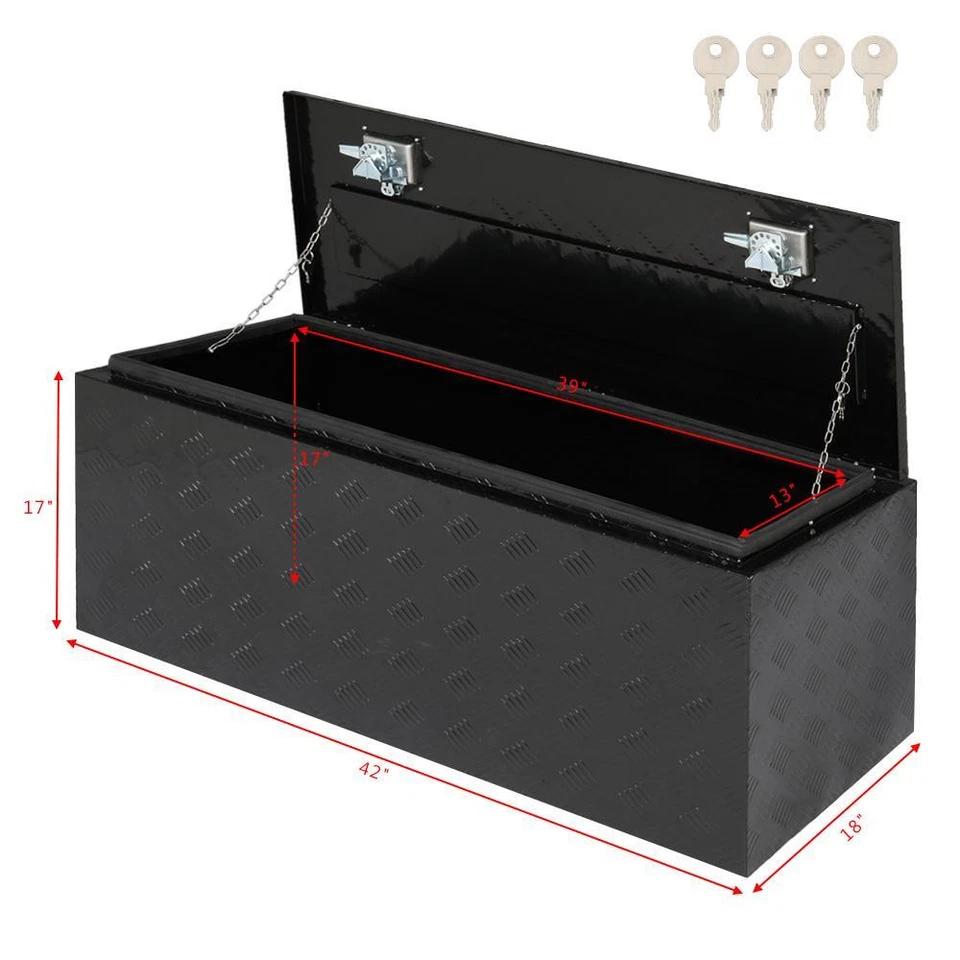 42"X18"X17" ALUMINUM PICKUP TRUCK TRUNK BED TOOL BOX TRAILER STORAGE+ LOCK