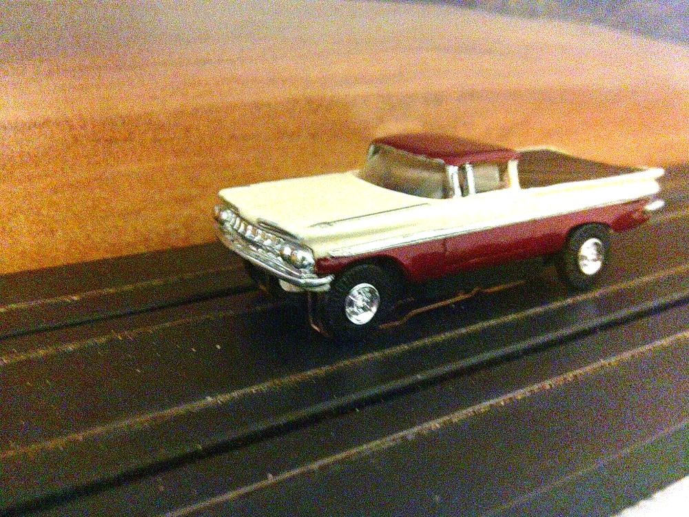 Custom White/Red 59 Chevy El Camino Body for T-Jet Slot Car Chassis