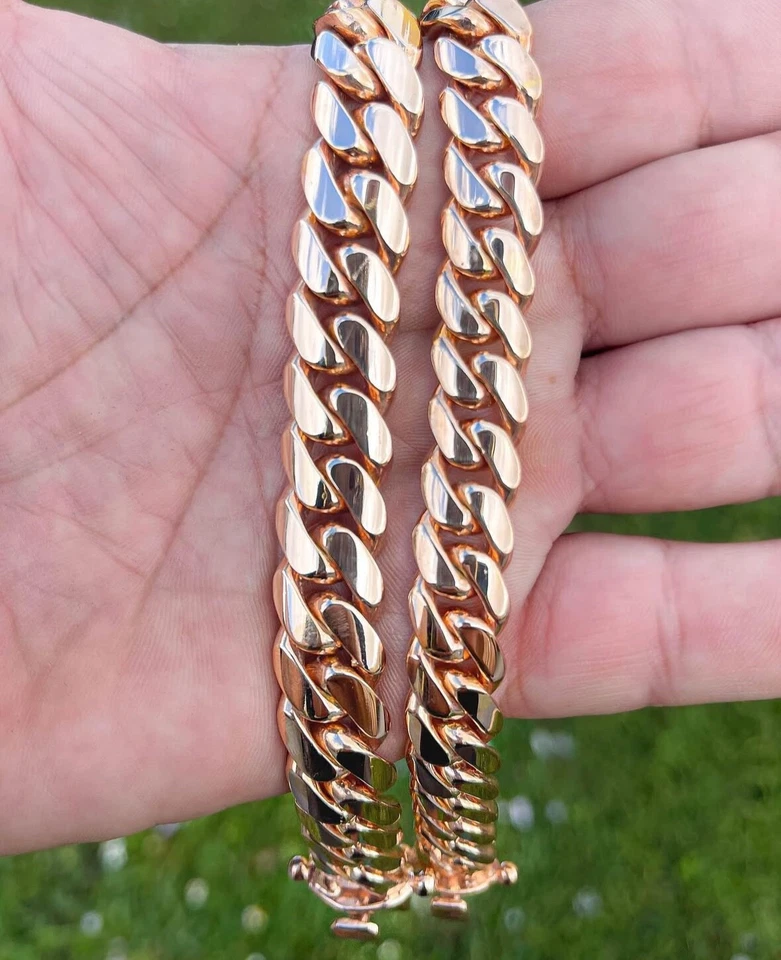 Cadenas de Titanio Chapada en Oro 14K Para Hombre Cadena Cubana Joyería 8-12 MM Foto 4 de 4