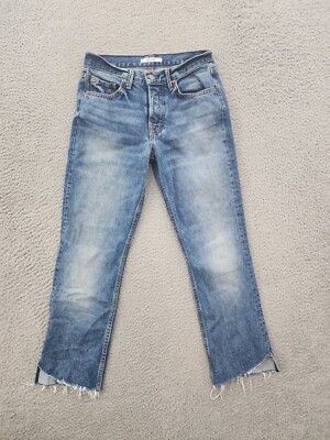 Grlfrnd Jeans Womens 25 Blue Straight Tatum Cropped Button Fly