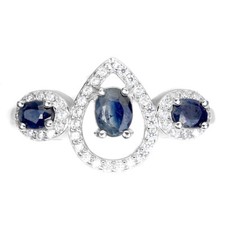 925 Sterling Silver Ring Oval Blue Sapphire Gemstone Jewelry Size 8