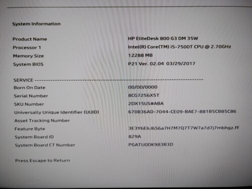 HP EliteDesk 800 G3 DM 35W Intel i5-7500T✔12GB✔ *NO HDD/NO AC* *NO FAN* **READ** - Picture 9 of 9