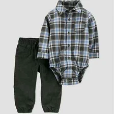 Just One You Carter's Baby Boy Top and Bottom Set 3M Plaid 2 Pieces  A4012