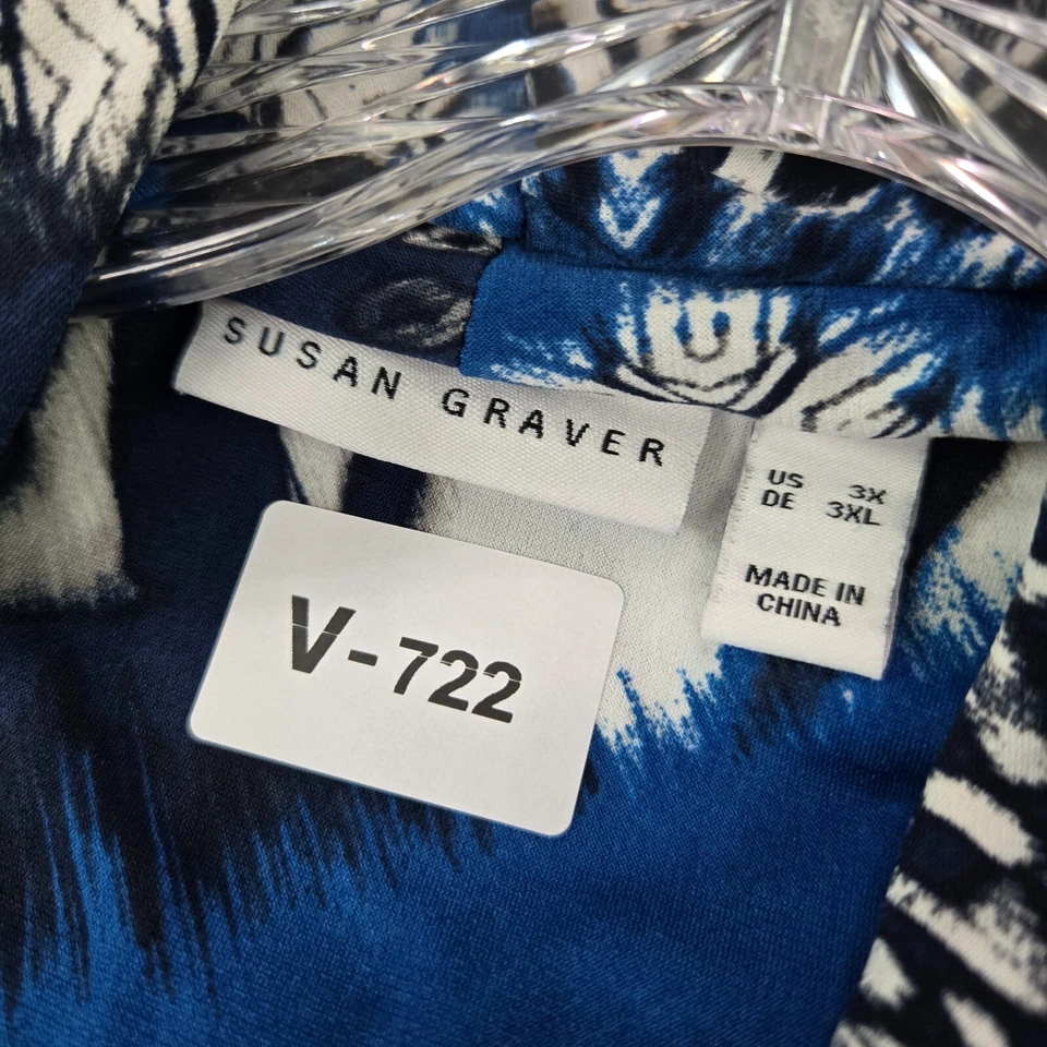 Suéter de mujer Susan Graver 3XL azul geométrico sin mangas cárdigan frente abierto Foto 2 de 4
