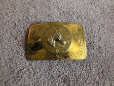 Collectible Belt Buckle Ornate Horse Head Signed Solid Brass 3 1/2 x 2 1/4 inch