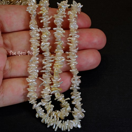 6 mm-8,5 mm Japanische Akoya Creme Salzwasser Keshi Perlen Stäbe Perlen 16 Zoll Strang - Bild 6 von 7