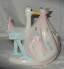 Stork Delivering Bundle of Joy Nursery Planter 5 3/4'' Vintage Lefton Style
