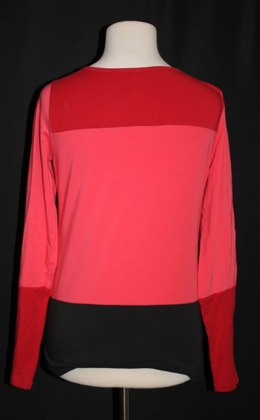 lole long sleeve crew neck color block red black shirt