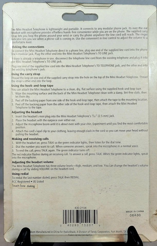 Vintage RadioShack Mini Headset Telephone - Blue ~~New in Box~~ - Image 2 of 4