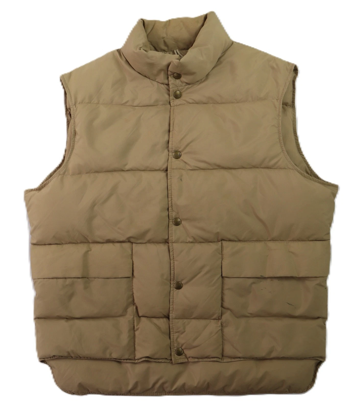 VTG LL BEAN US Men’s Large Beige Goose Down Puffer Snap Button Vest Top