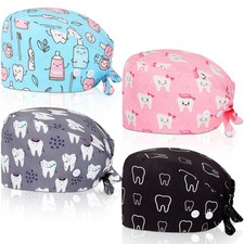 4 PCS Nurse Caps For Women Nursing Working Cap Button Sweatband Dentist