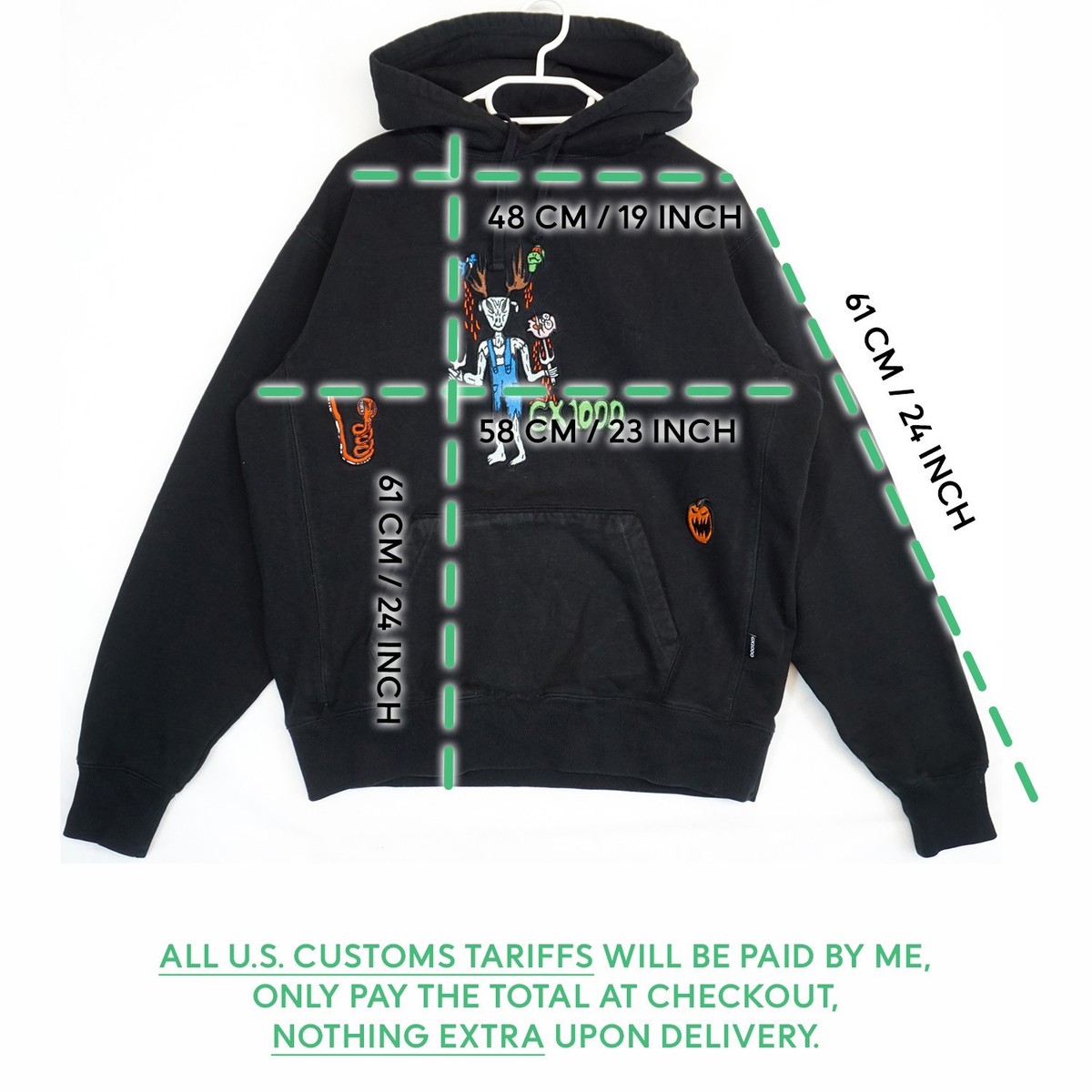 GX1000 ブラック フーディ キャラクター刺繍 GX1000 Black Halloween Cotton Hoodie Men's Oversized Size S | eBay