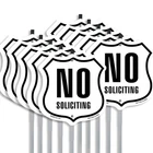 No Soliciting Shield Shaped Sign With Stake Weather Resistant Crafted in the USA