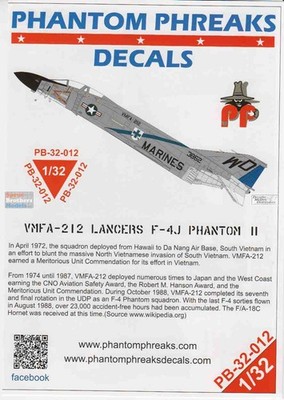 PPD32012 1:32 Phantom Phreaks Decals - F-4J Phantom II VF-212 Lancers