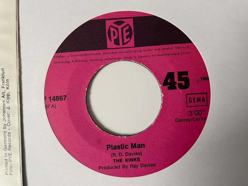 The Kinks : 1969 German Pye Records PS 45: Plastic Man / King Kong _NM / EX - Image 2 of 4
