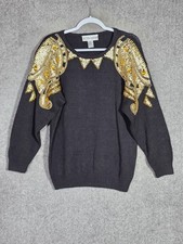 Vintage Victoria Harbour Sweater Womens Size Small Black Gold Beaded Sequin