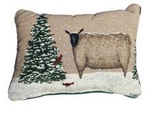 Tapestry Throw Pillow 12" x 16" Sheep Winter Snow Cardinal Farmhouse Core
