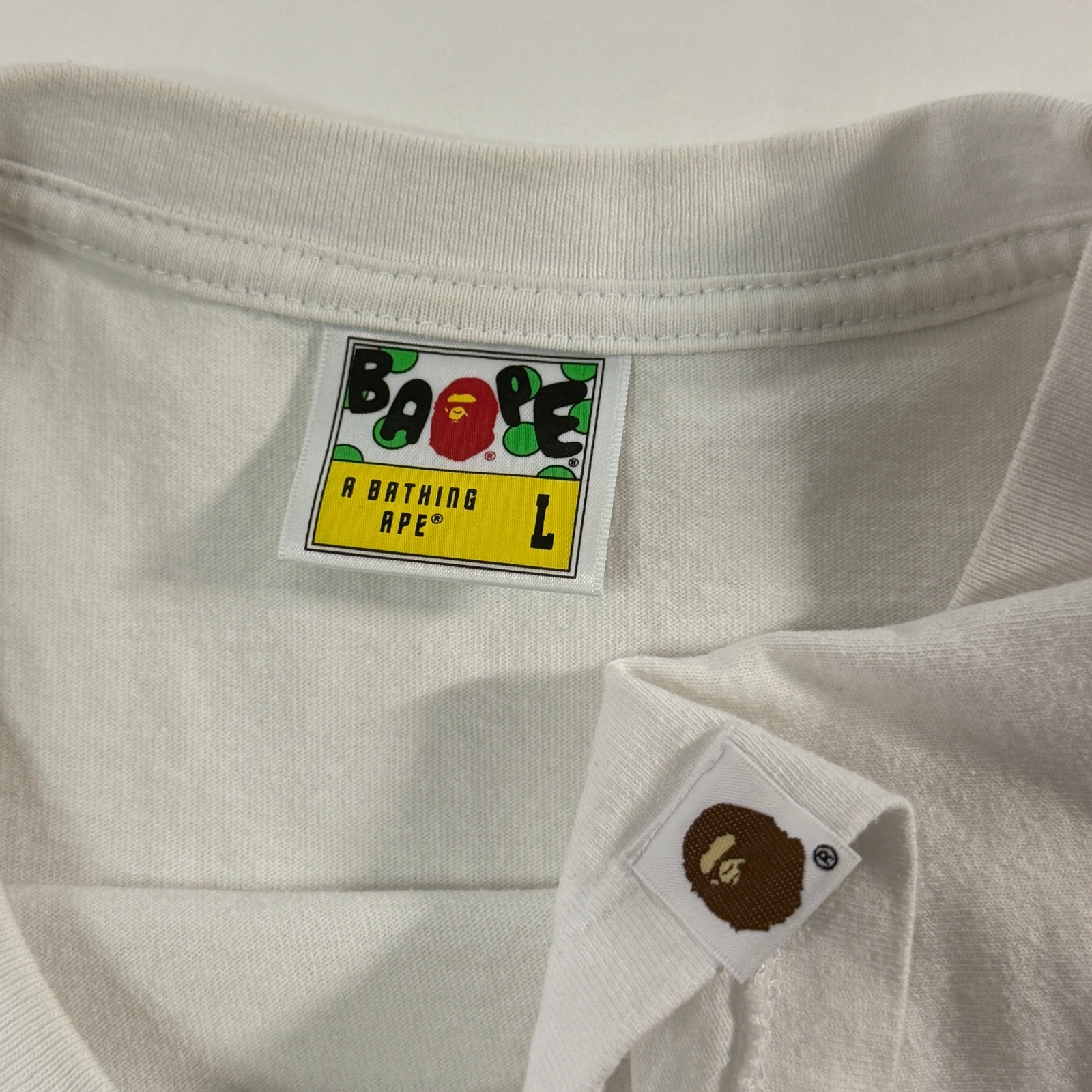 BAPE Ape Head Flame T-Shirt Tee Top White Blue L Short Sleeve *flaw thumbnail 3