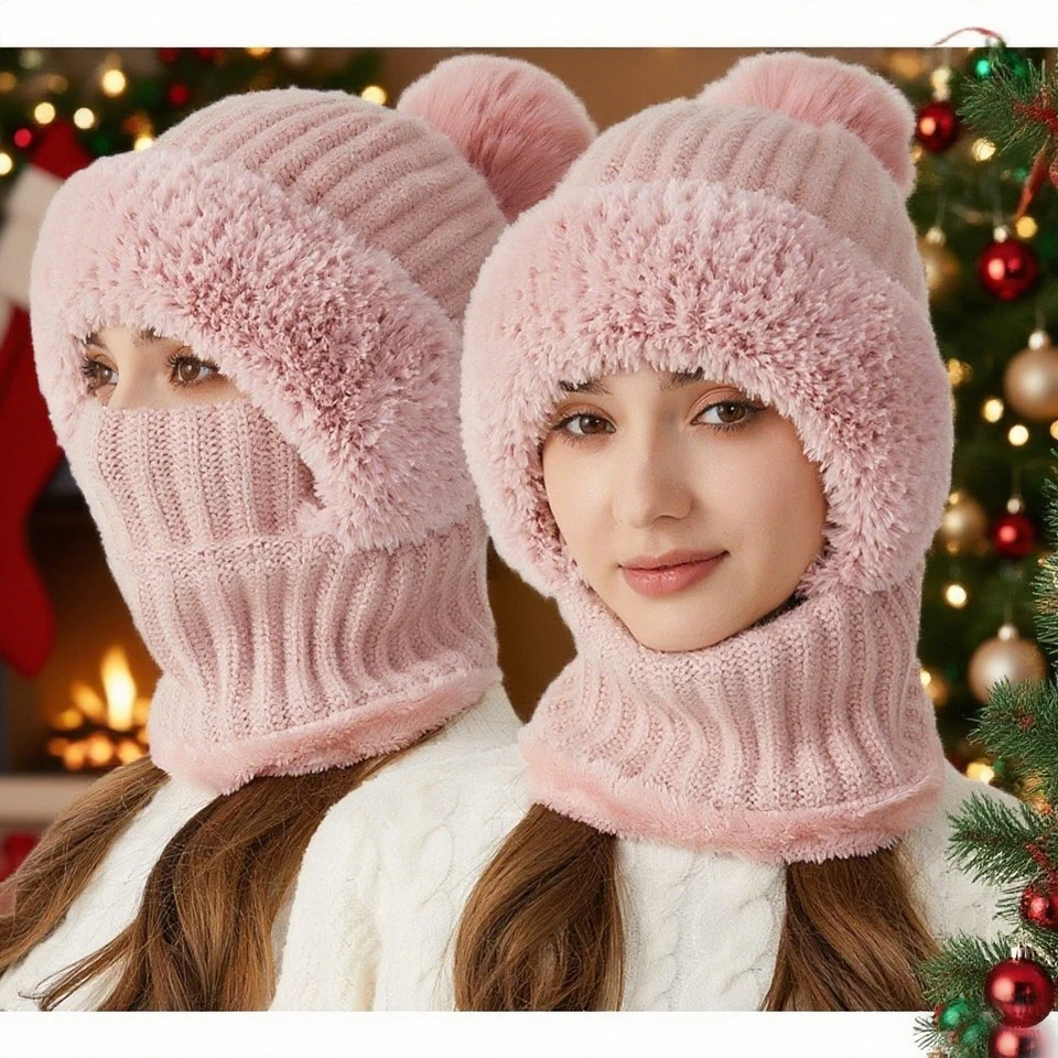 3 en 1 Mujer Tejido Gorro Sombrero Forrado de Vellón Invierno Bufanda Máscara Conjunto Gorras para Nieve Regalos Foto 3 de 4