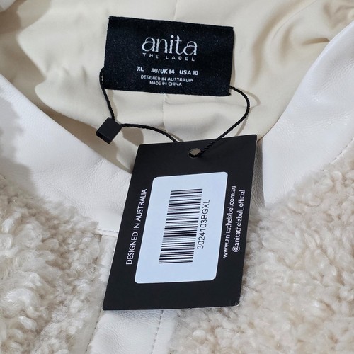 Anita The Label Jacket AUS 14 US10 Beige NEW Camille Deep Pile Faux Leather Trim - Picture 9 of 11