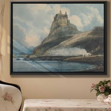 Vintage Watercolor Landscape Canvas Print Castle Artwork Mountain Home Decor