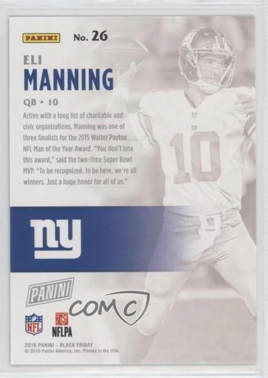 2016 Panini Black Friday Football Rapture /10 Eli Manning #26 - Image 2 of 2