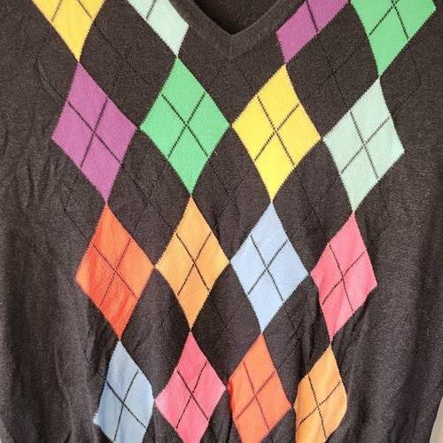 Vintage St. Croix Argyle Silk Blend Knit V-Neck Sweater Large L Made in USA - Picture 2 of 5