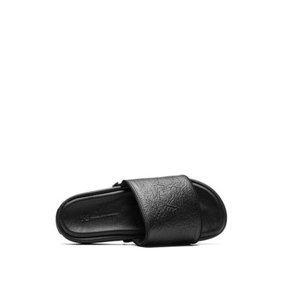 Y-3 Black Leather Embossed Logo Platform Slides Size 9