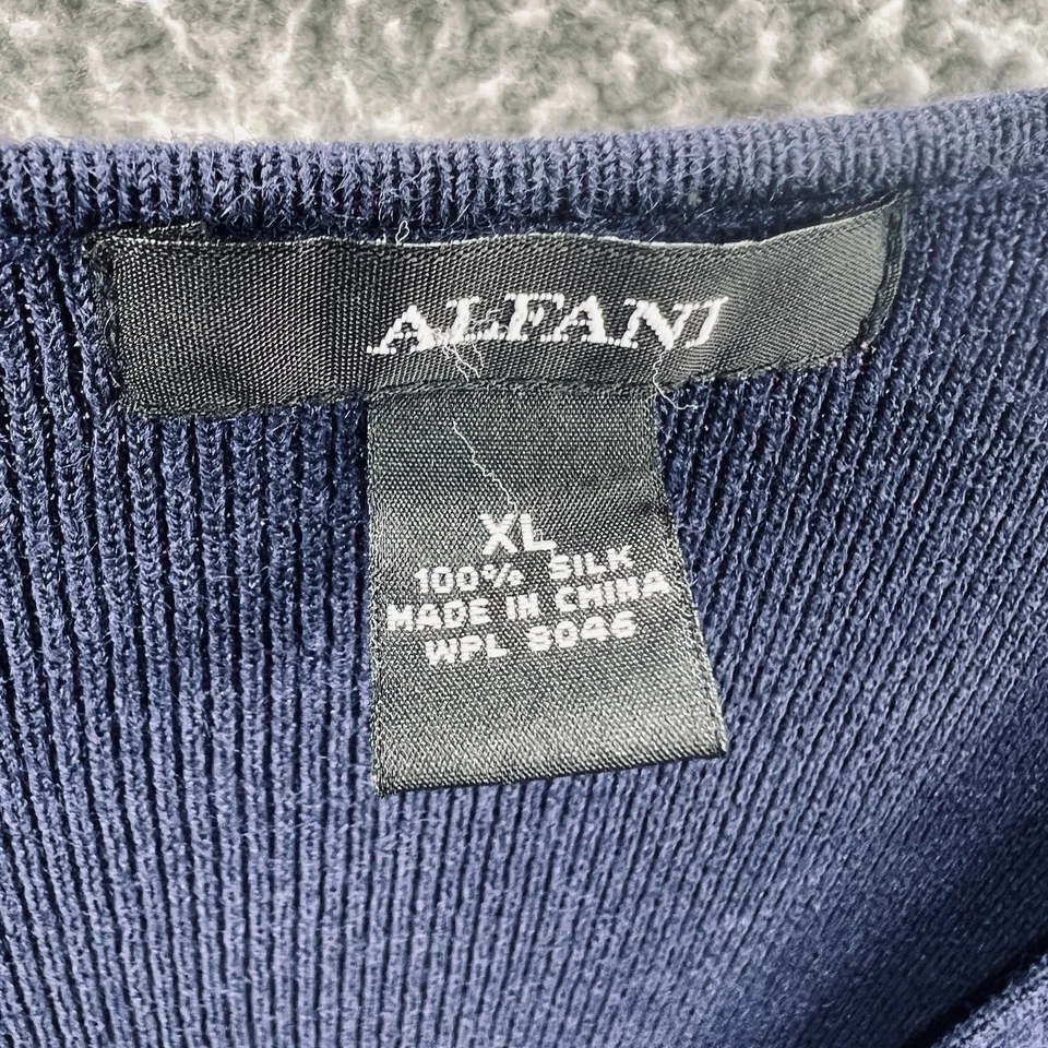 Cárdigan Alfani para mujer XL azul marino 100 % seda suéter clásico minimalista ropa de trabajo Foto 4 de 4