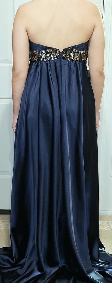 VESTIDO SIN TIRANTES AZUL OSCURO STONED EMPIRE CINTURA FLIRT MAGGIE SOTTERO ~ NUEVO CON ETIQUETAS Foto 4 de 4